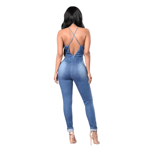 Floral Denim Jumpsuit From Fashion Nova - Picture 2 of 8